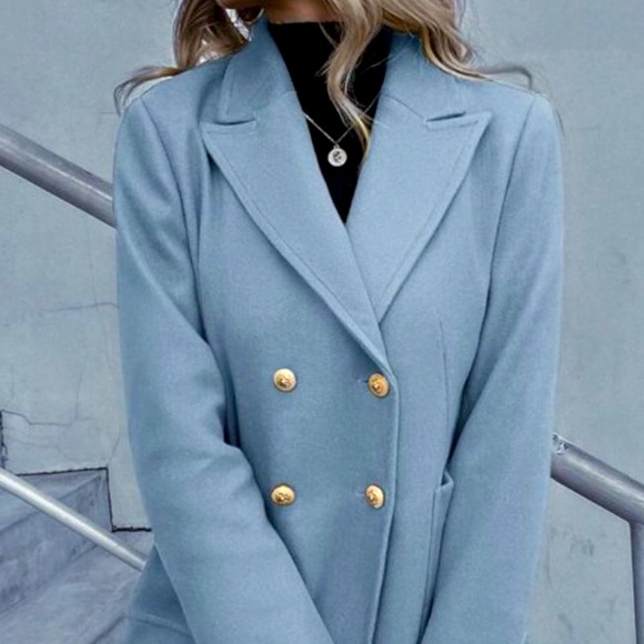 Women’s Double-breasted Wool Coat with Gold-tone Hardware Blue S - Picture 3 of 9